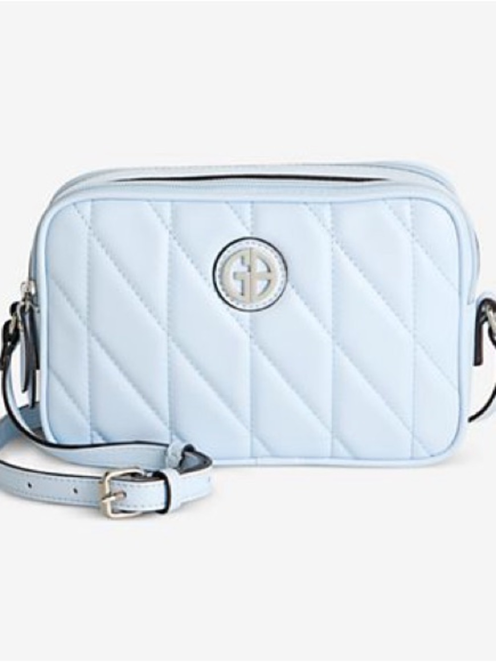 Gianni Bernini Quilted Light Blue Crossbody Camera Bag Logo Accent NWOT